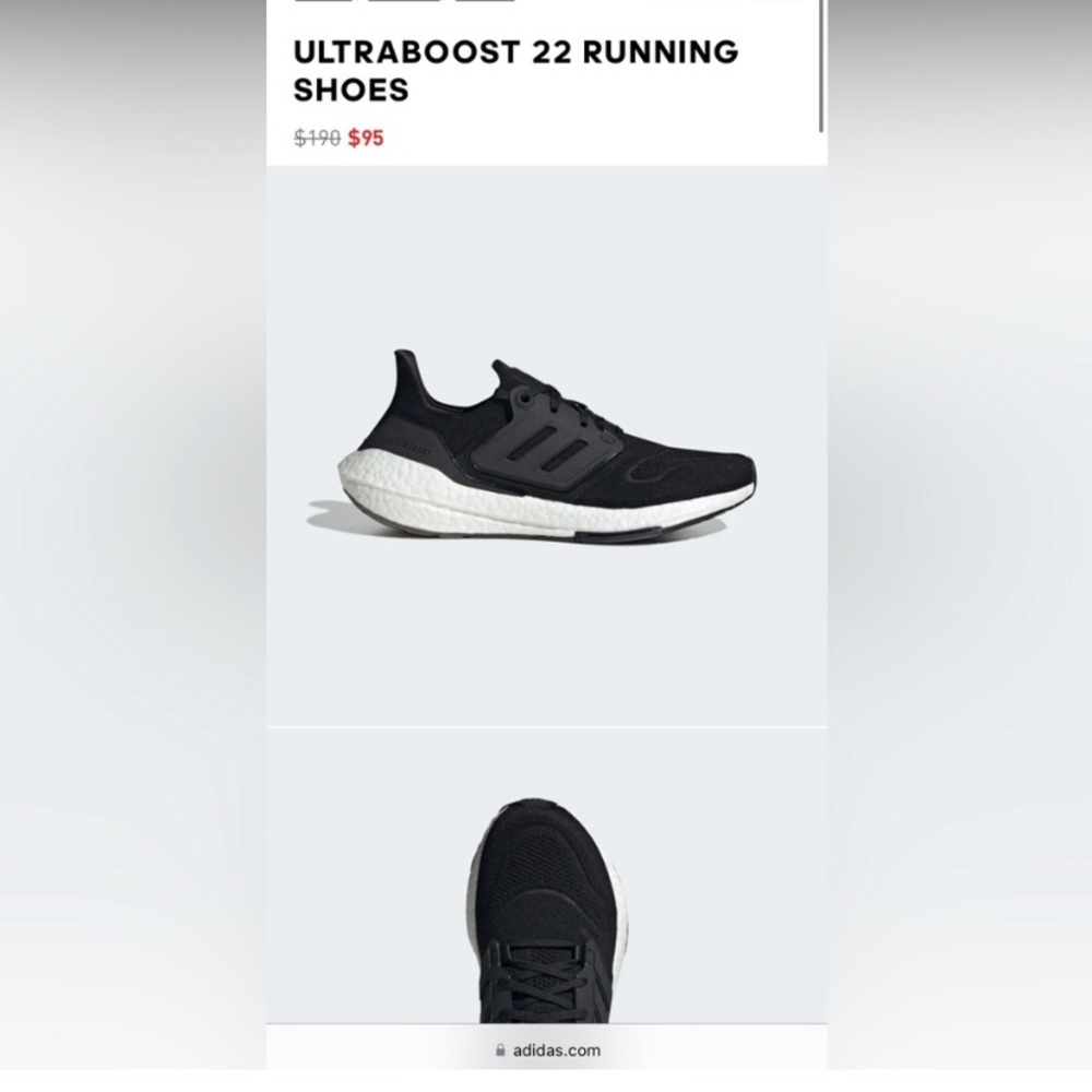Women’s 8.5 Adidas Ultraboost 22 in black and white
